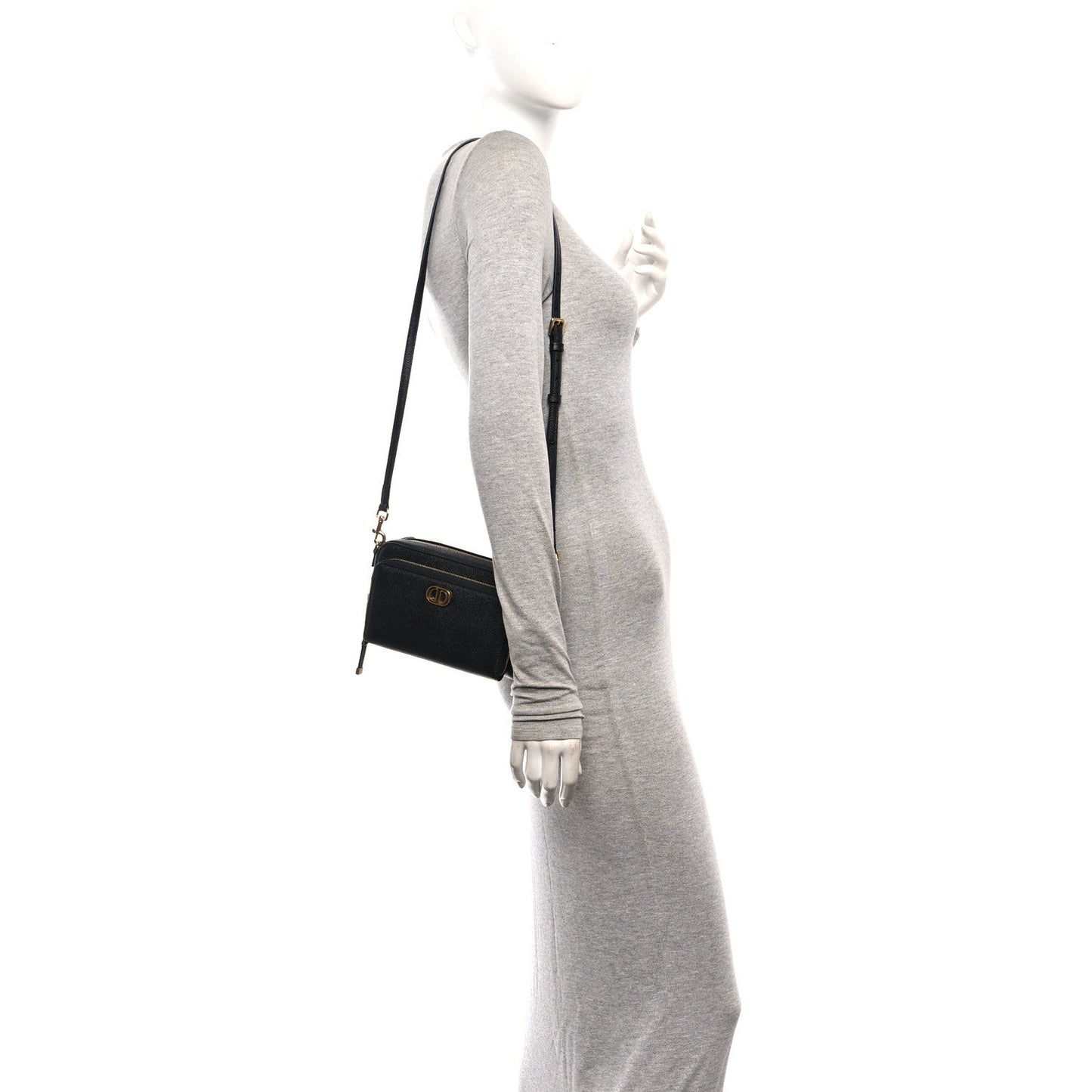 Grained Calfskin Caro Double Pouch Black