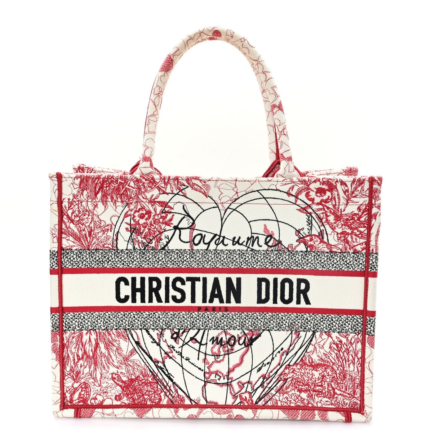 Canvas Embroidered Medium Dioramour D-Royaume Book Tote Red Multicolor
