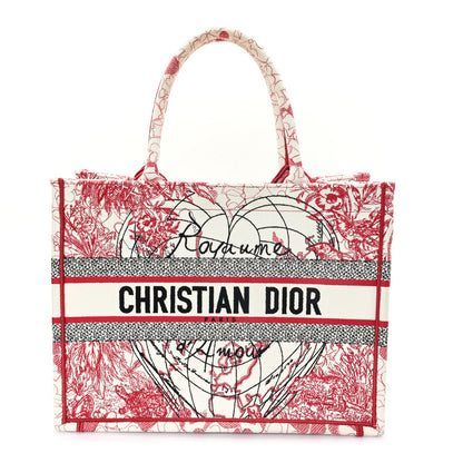 Canvas Embroidered Medium Dioramour D-Royaume Book Tote Red Multicolor