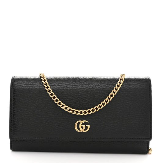 Dollar Calfskin Petite GG Marmont Wallet Chain Bag Black