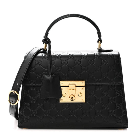 Guccissima Signature Small Padlock Top Handle Bag Black Black