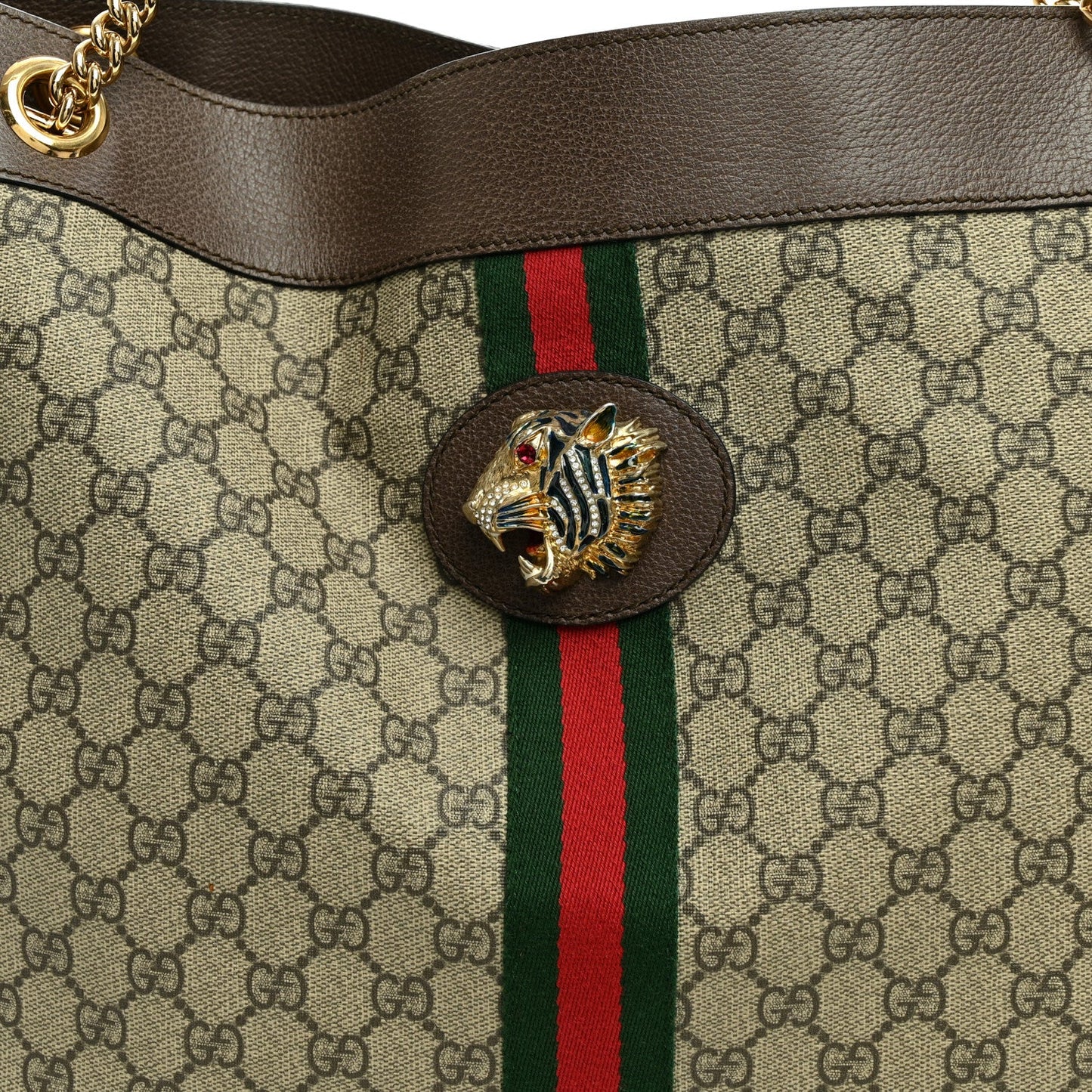 GG Supreme Monogram Large Rajah Chain Tote Beige New Acero