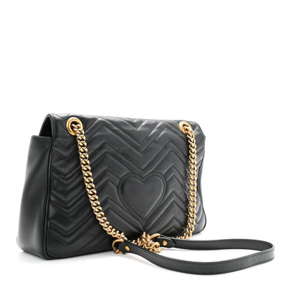 Calfskin Matelasse Medium GG Marmont Shoulder Bag Black