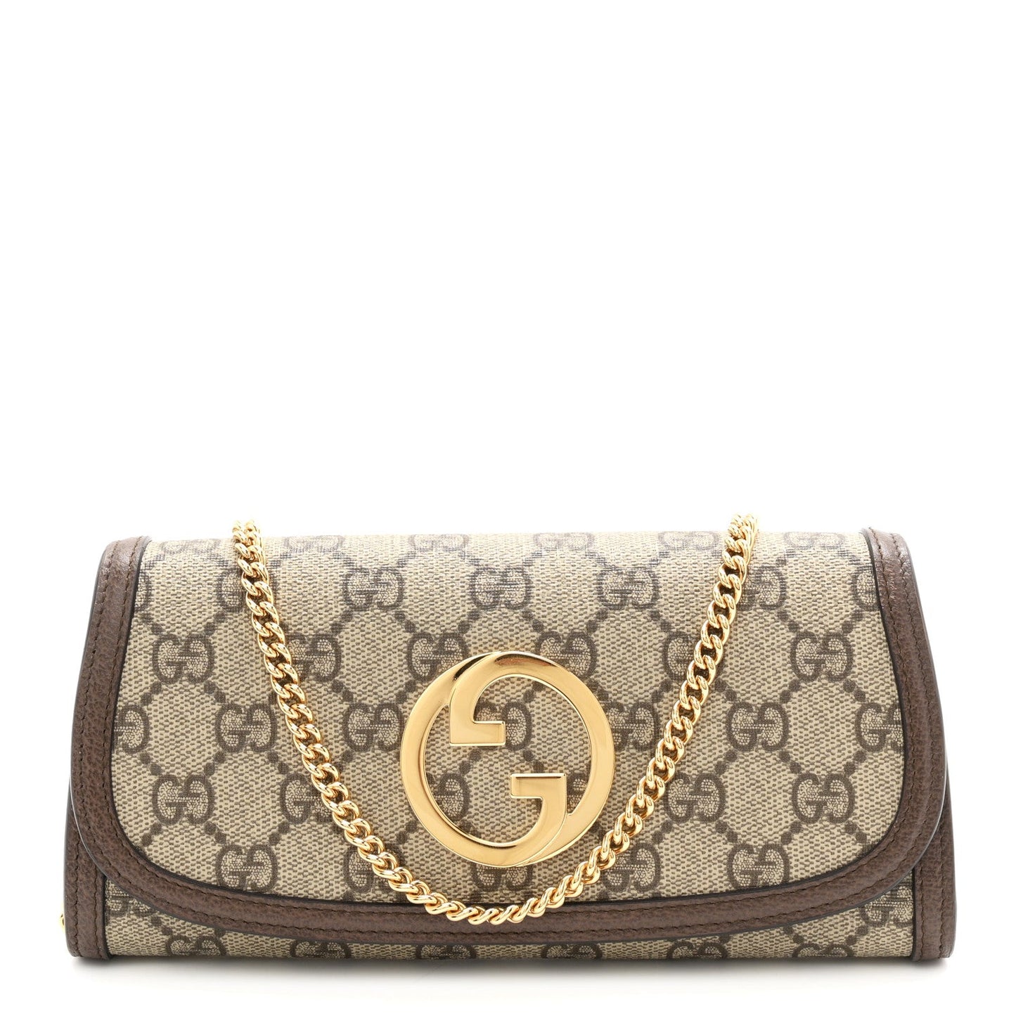GG Supreme Monogram Textured Dollar Calfskin Blondie Continental Chain Wallet Beige Ebony New Acero