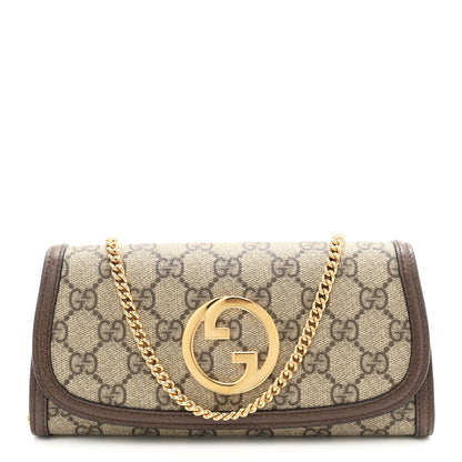 GG Supreme Monogram Textured Dollar Calfskin Blondie Continental Chain Wallet Beige Ebony New Acero