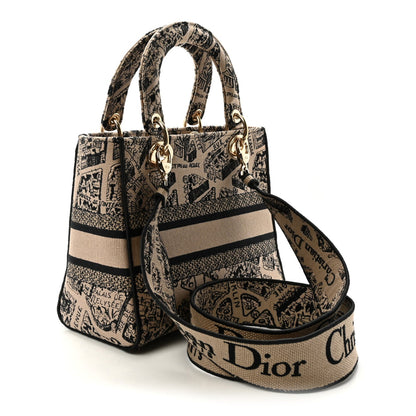 Canvas Embroidered Medium Plan de Paris Lady D-Lite Beige Black