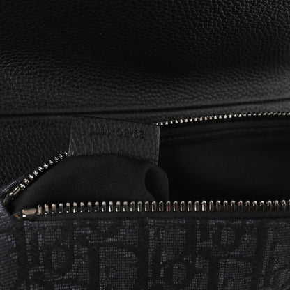 Grained Calfskin Oblique Mens Saddle Bag Black Blue