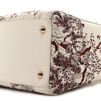 Calfskin Embroidered Medium Toile De Jouy Lady Dior White Red