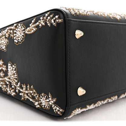 Calfskin Beaded Embroidered Ramage Butterfly Medium Lady Dior Black White Black White