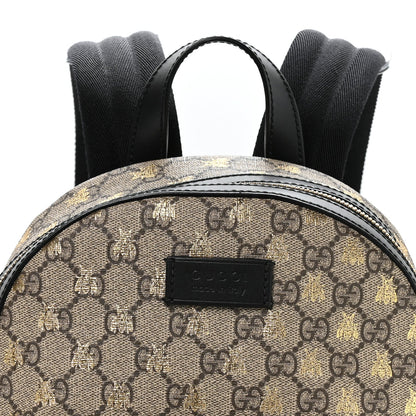 GG Supreme Monogram Bees Print Small Day Backpack Beige Oro Black