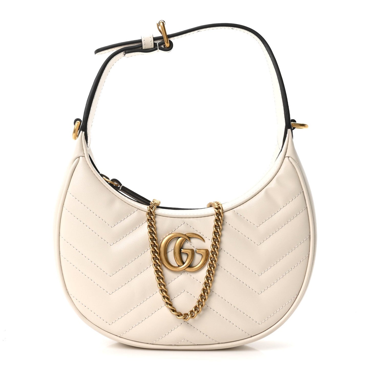 Calfskin Matelasse Chevron Mini GG Marmont Half Moon Hobo Mystic White