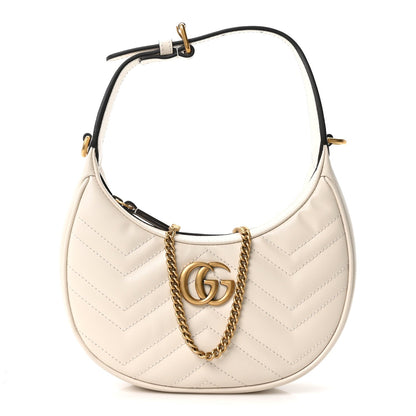 Calfskin Matelasse Chevron Mini GG Marmont Half Moon Hobo Mystic White