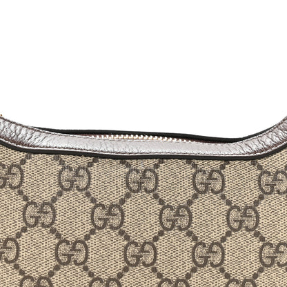 GG Supreme Monogram Textured Calfskin Web Mini Ophidia Half Moon Hobo Beige Ebony New Acero