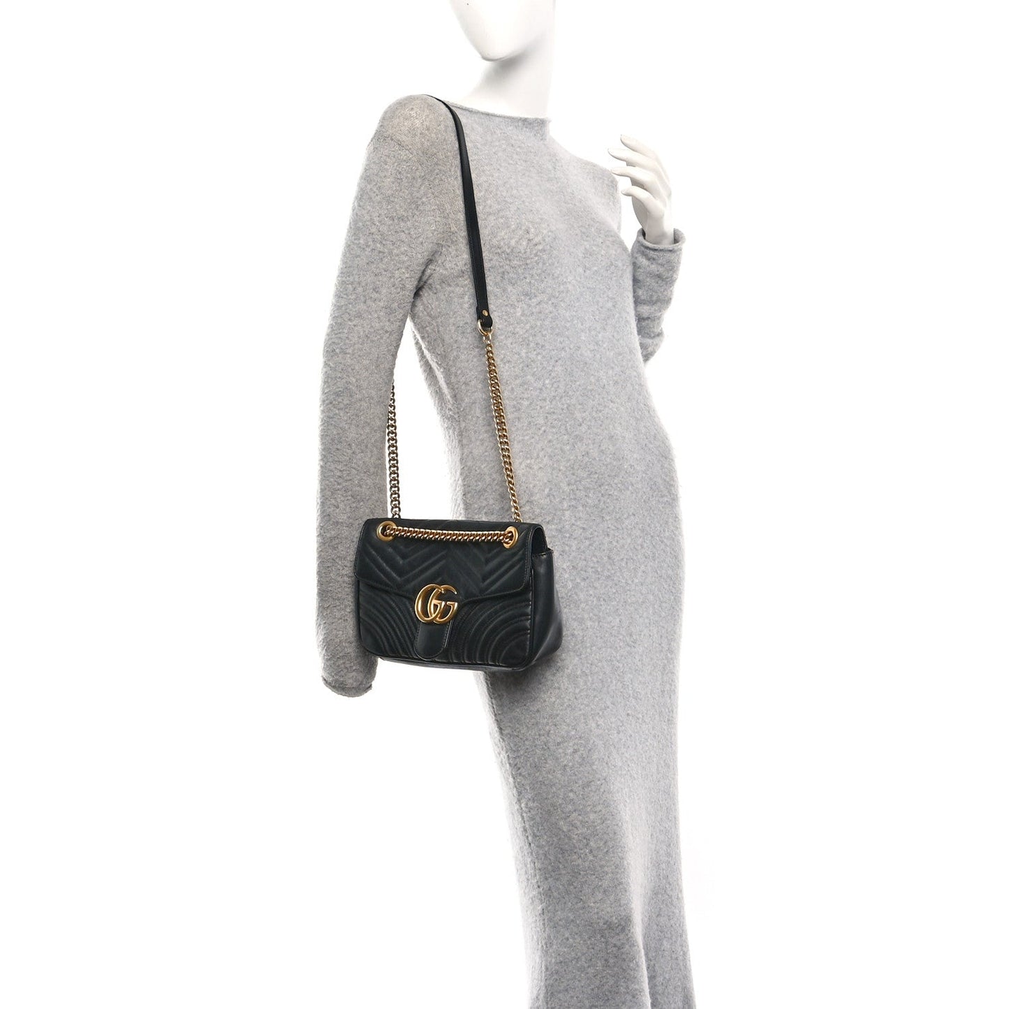 Calfskin Matelasse Small GG Marmont Shoulder Bag Black
