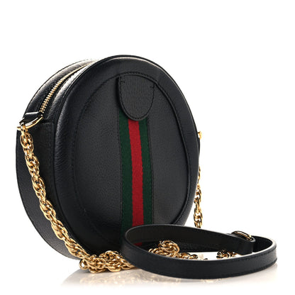 Grained Calfskin Web Mini Ophidia Round Shoulder Bag Black