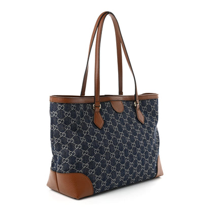 New Denim GG Monogram Medium Ophidia Shopping Tote Blue Tea Cuir