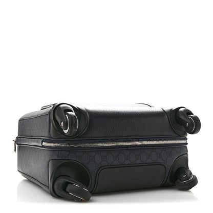 GG Supreme Monogram Textured Dollar Calfskin Web Ophidia Small Savoy Cabin Trolley Black Blue