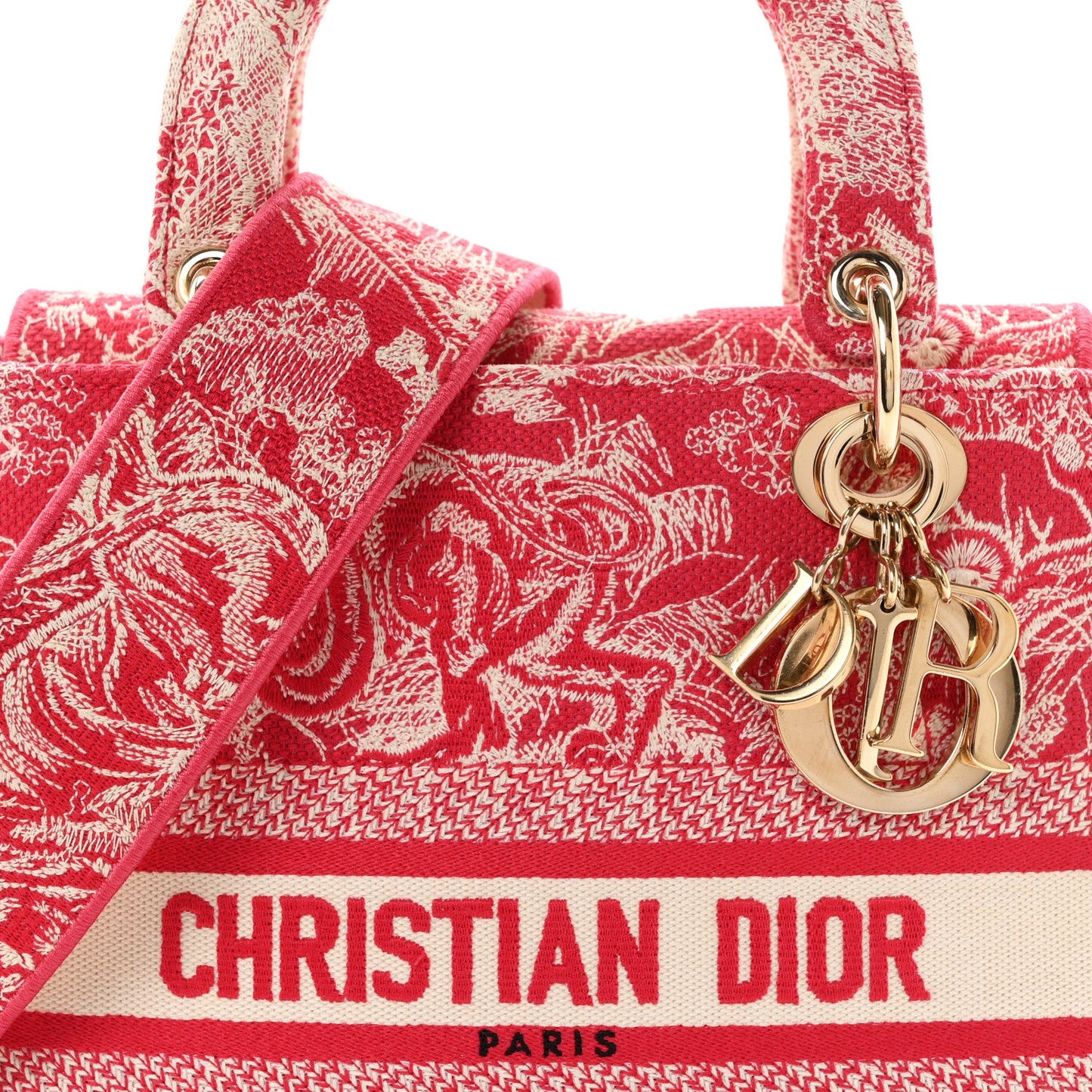 Canvas Toile De Jouy Reverse Embroidered Medium Lady D-Lite Red