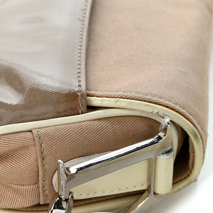 Canvas Patent Calfskin Saddle Bag Beige