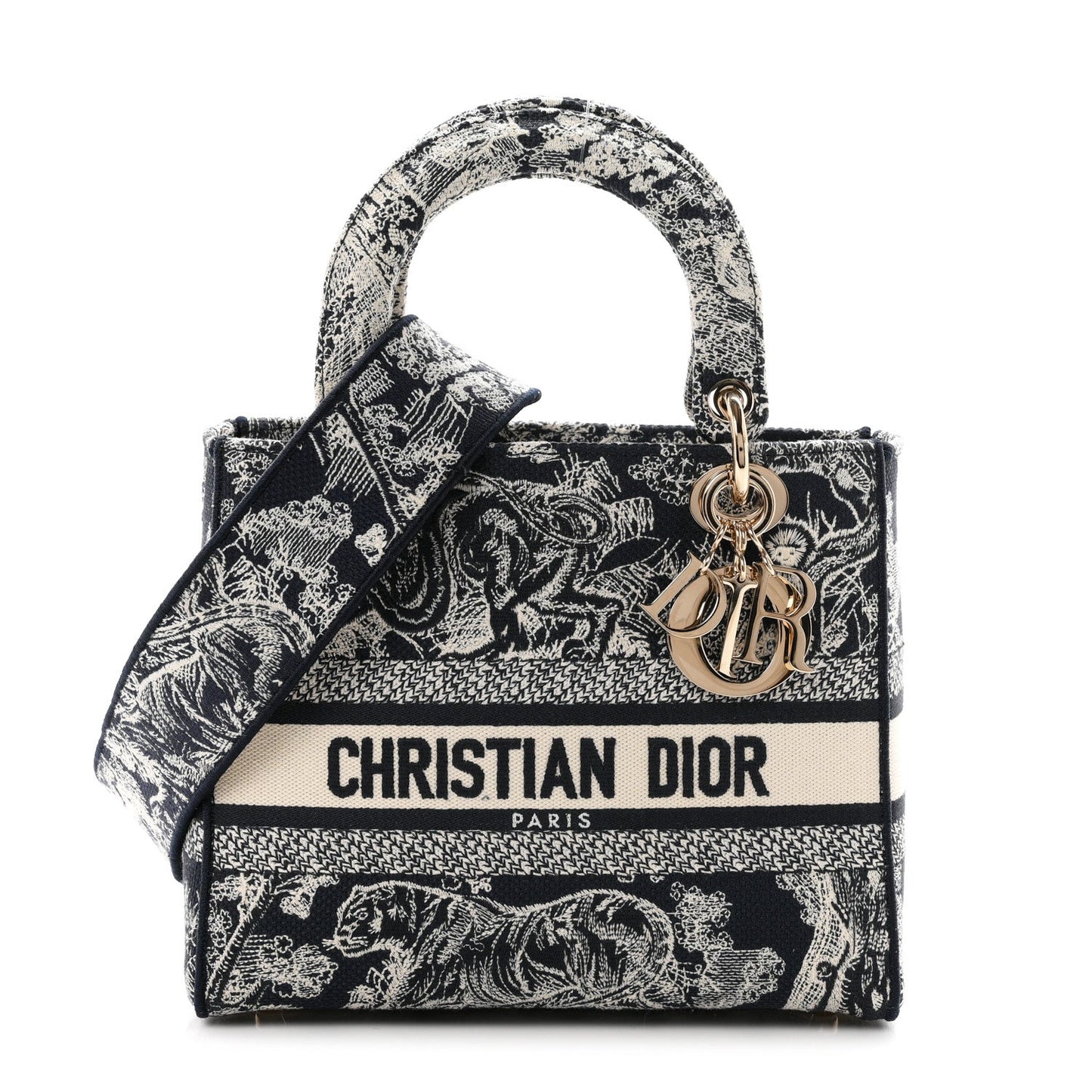 Canvas Toile De Jouy Reverse Embroidered Medium Lady D-Lite Navy