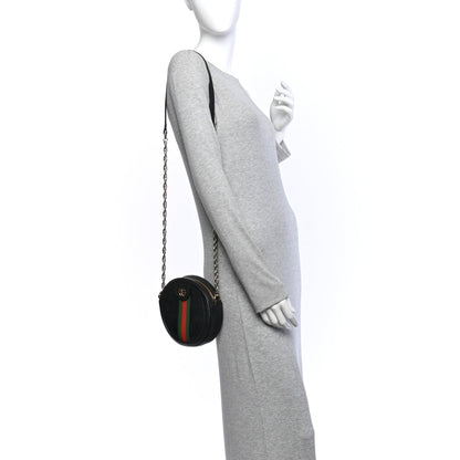 Grained Calfskin Web Mini Ophidia Round Shoulder Bag Black