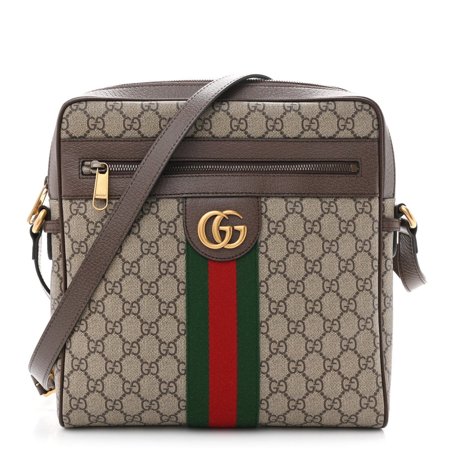 GG Supreme Monogram Web Medium Ophidia Messenger Bag Brown