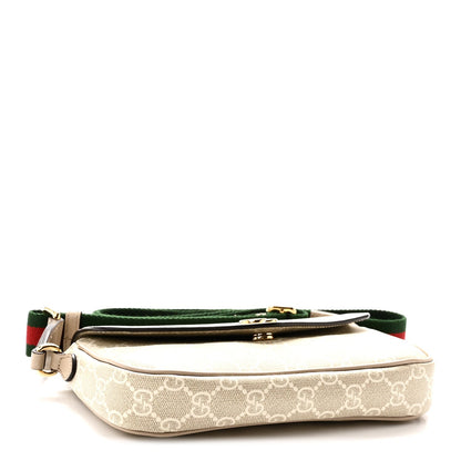 GG Supreme Monogram Textured Dollar Calfskin Web Mini Ophidia Envelope Shoulder Bag Beige Mystic White Oatmeal