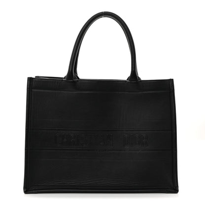Calfskin Embossed Medium Book Tote Black