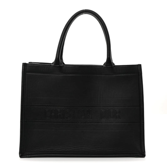Calfskin Embossed Medium Book Tote Black