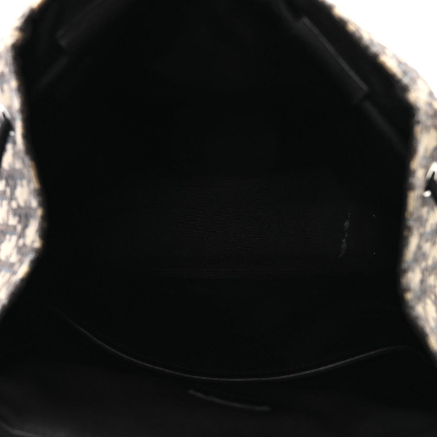 Oblique Jacquard Grained Calfskin Drawstring Saddle Backpack Beige Black
