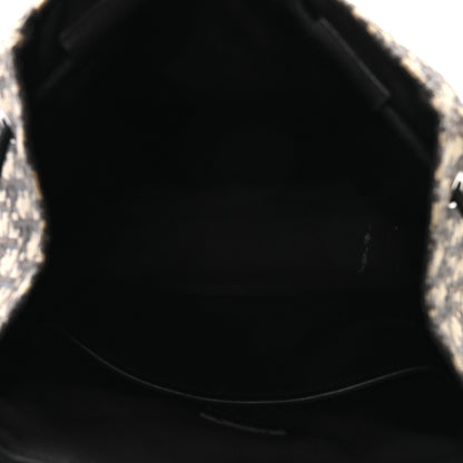 Oblique Jacquard Grained Calfskin Drawstring Saddle Backpack Beige Black