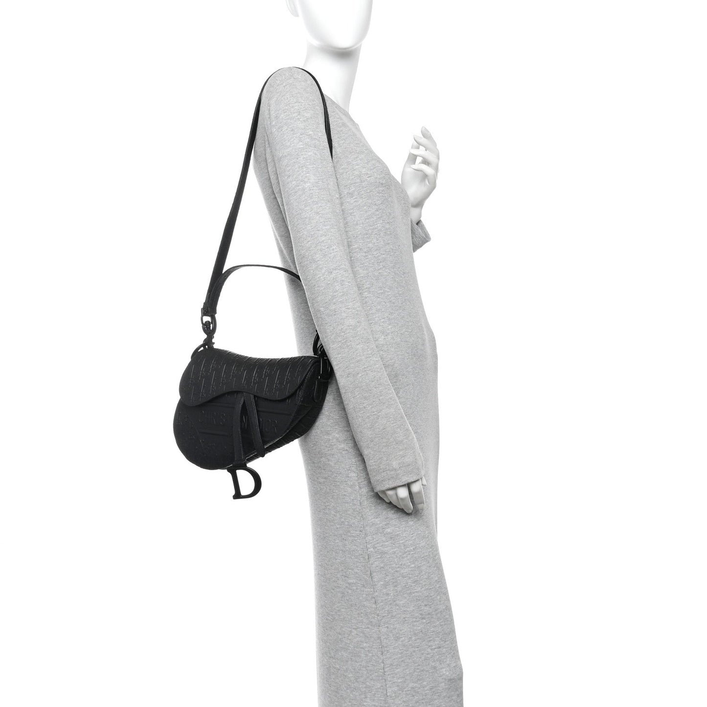Calfskin Embossed Oblique Saddle Bag With Strap Black
