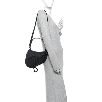 Calfskin Embossed Oblique Saddle Bag With Strap Black