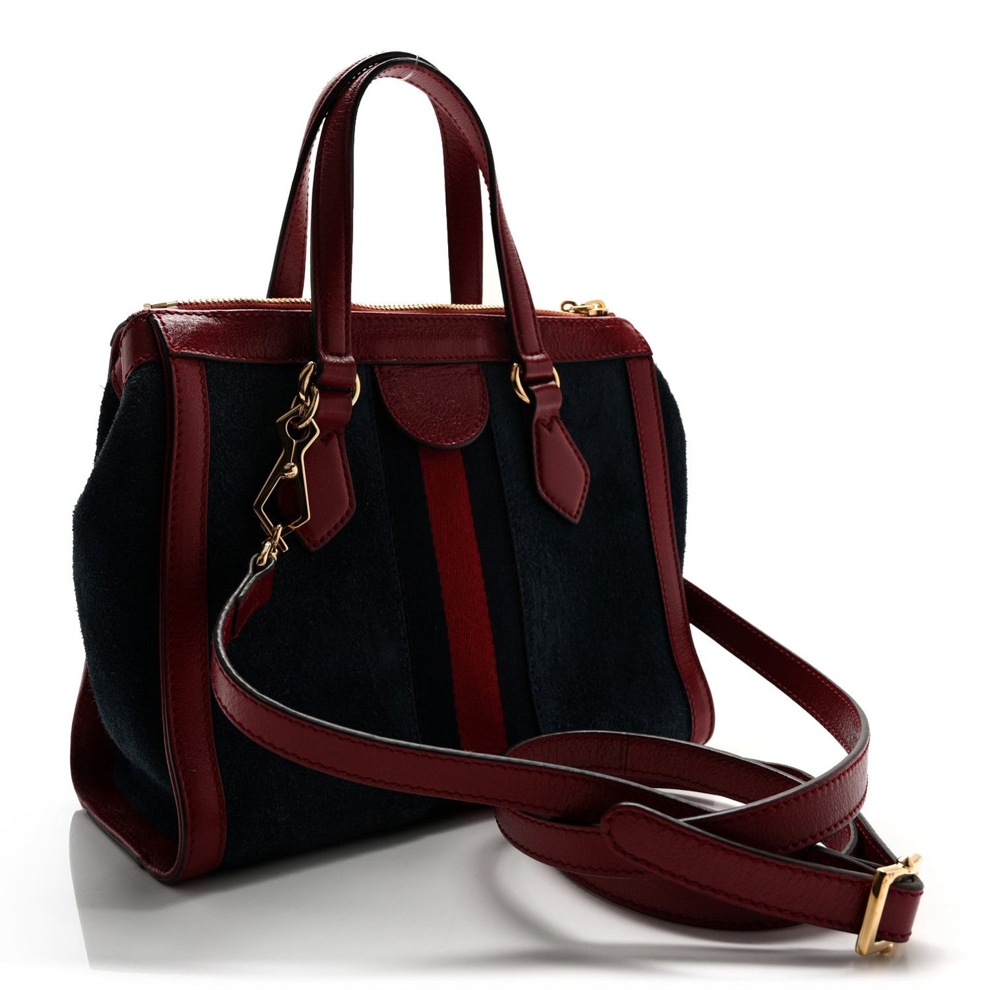 Suede Calfskin Web Small Ophidia Tote Bag New Blue Romantic Cherry