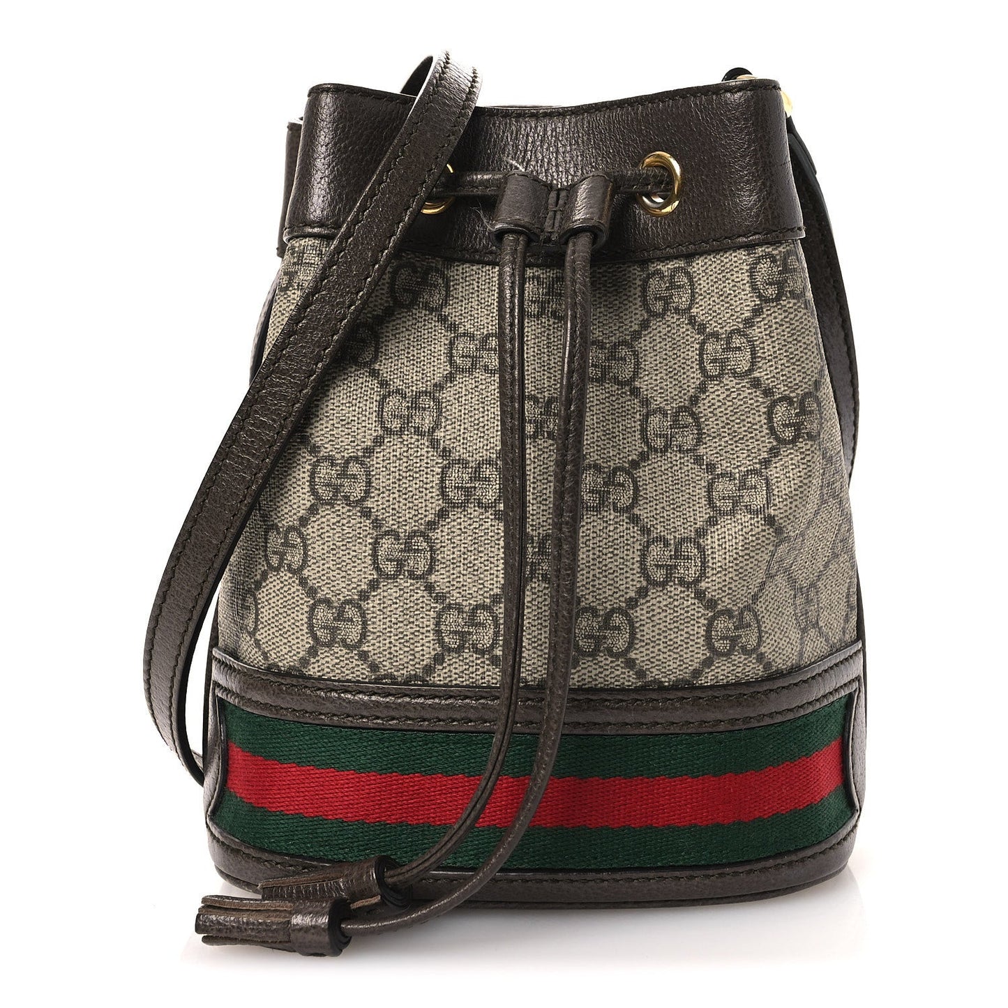 GG Supreme Monogram Web Mini Ophidia Bucket Bag Brown