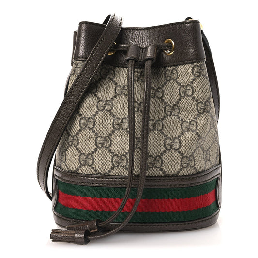 GG Supreme Monogram Web Mini Ophidia Bucket Bag Brown