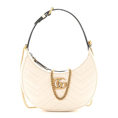 Calfskin Matelasse Chevron Mini GG Marmont Half Moon Hobo Mystic White