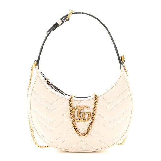 Calfskin Matelasse Chevron Mini GG Marmont Half Moon Hobo Mystic White