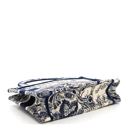 Canvas Embroidered Mini Toile De Jouy Book Tote Blue