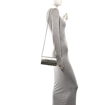 Metallic Calfskin GG Supreme Monogram Petite GG Marmont Wallet Chain Bag Silver Beige Ebony