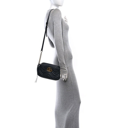 Calfskin Matelasse Small GG Marmont Chain Shoulder Bag Black