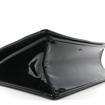 Patent Medium Diorama Flap Bag Black