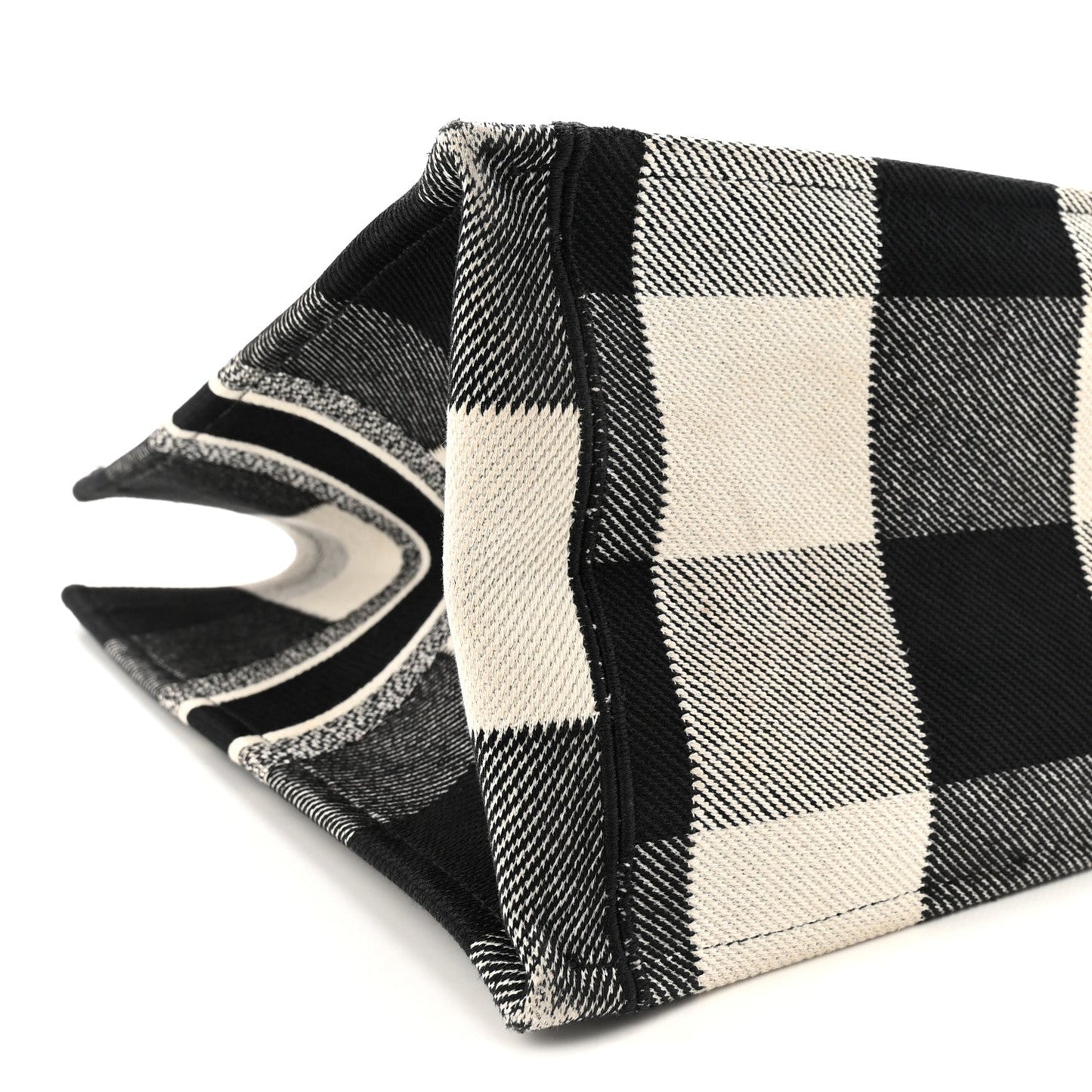 Canvas Embroidered Large Checkered Book Tote Black White