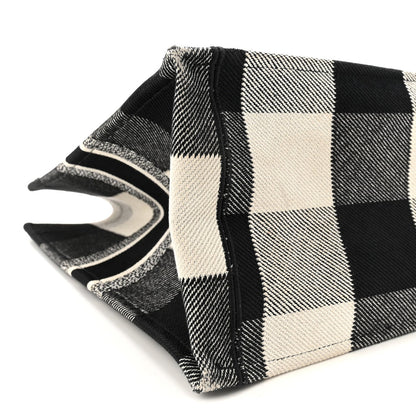 Canvas Embroidered Large Checkered Book Tote Black White
