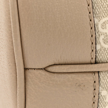GG Supreme Monogram Textured Dollar Calfskin Web Mini Chain Drawstring Backpack Beige Mystic White Oatmeal