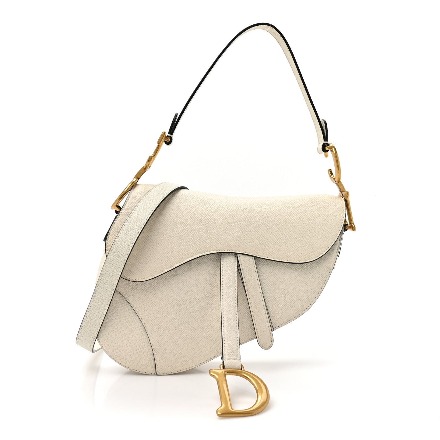 Grained Calfskin Saddle Bag With Strap Latte