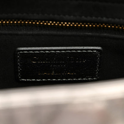 Metallic Calfskin Cannage Medium Lady Dior Gunmetal Grey