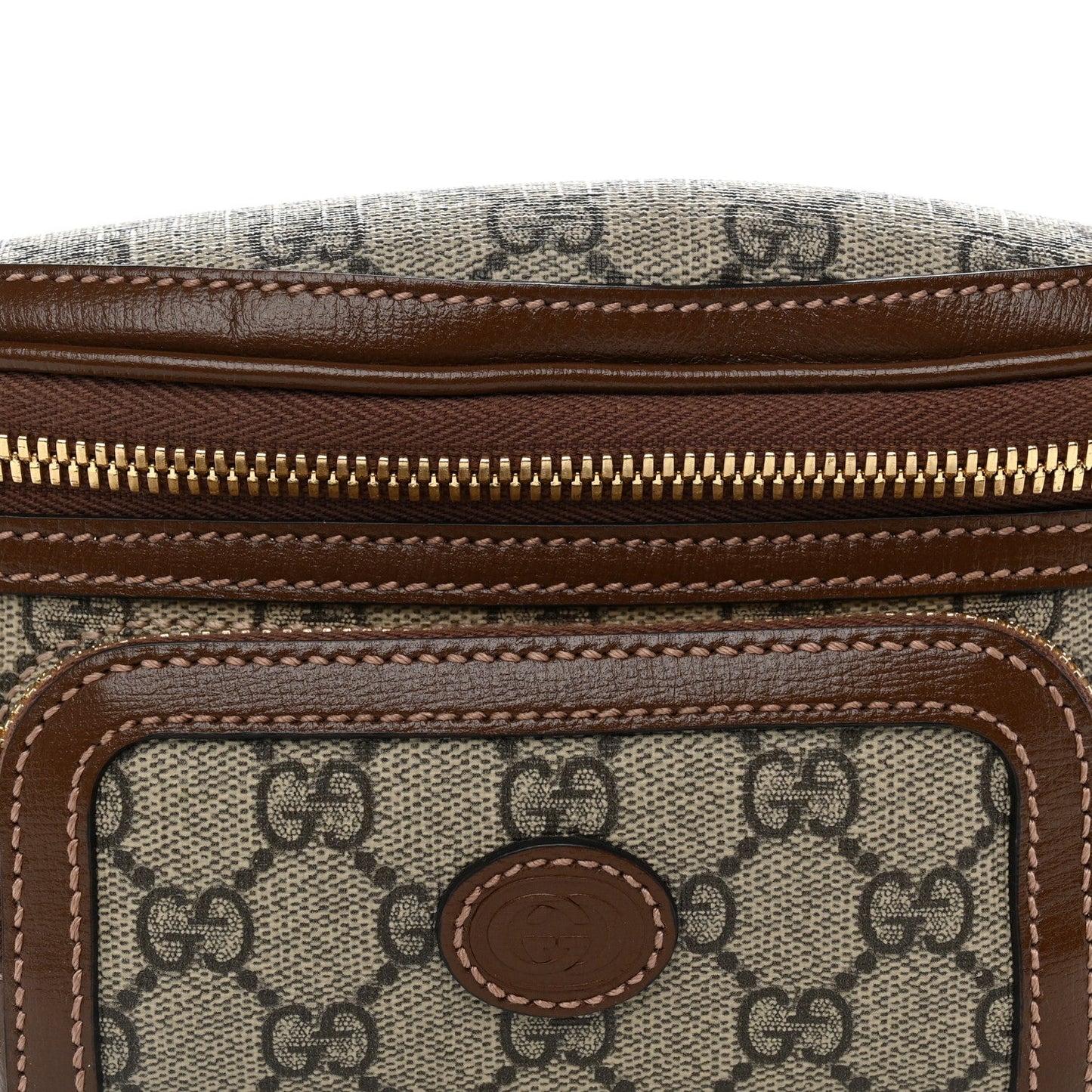 GG Supreme Monogram Textured Calfskin Retro Interlocking G Belt Bag Beige Ebony Brown Sugar