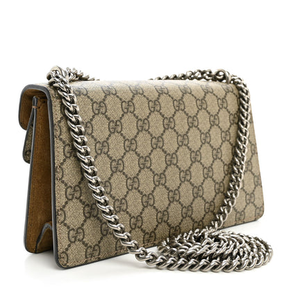 GG Supreme Monogram Suede Crystal Small Dionysus Shoulder Bag Beige Ebony Taupe