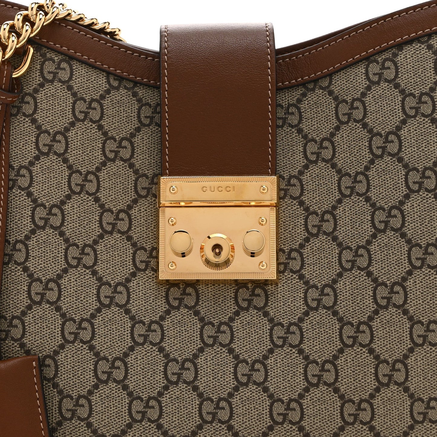 GG Supreme Monogram Medium Padlock Shoulder Bag Beige Ebony Brown Sugar